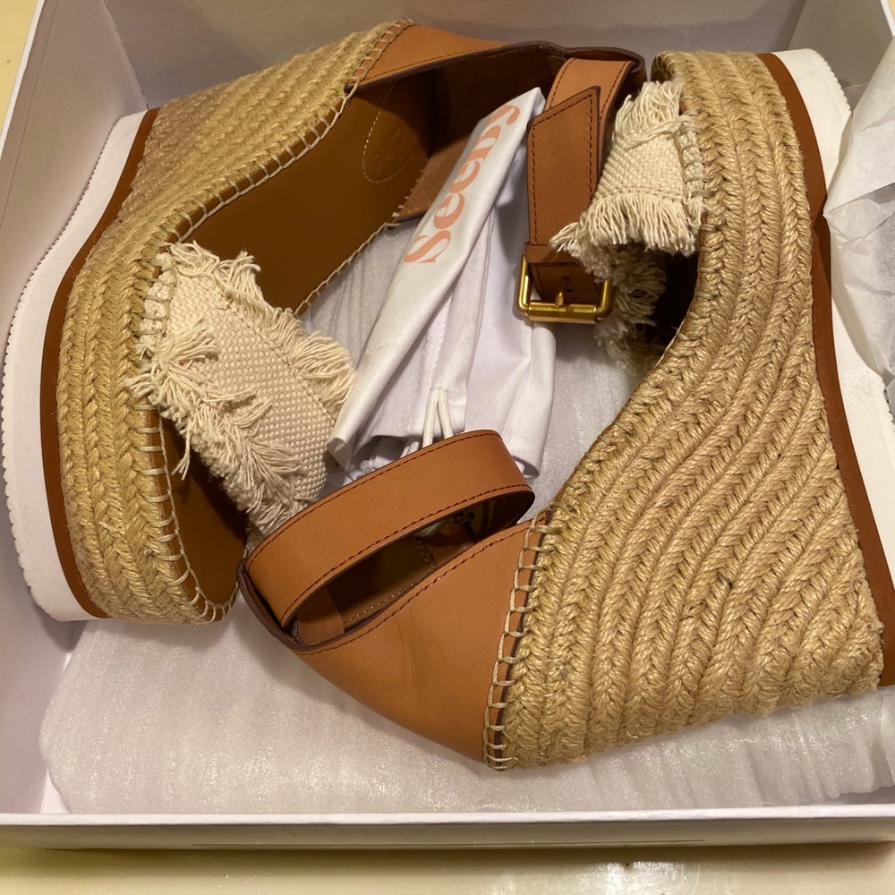 See by Chloe, off white Glyn Wedge Sandal. Size 9